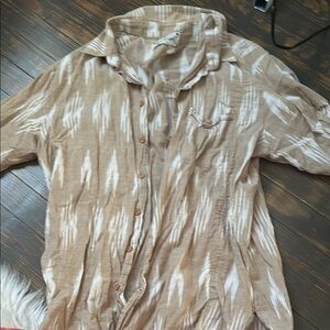 Brown and White Tie-Dye Button-Up Shirt